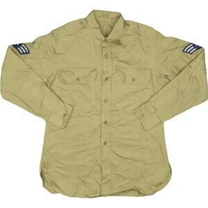 50s Vintage Korean War USAF Air Force Military Era Khaki Stand Uniform Shirt